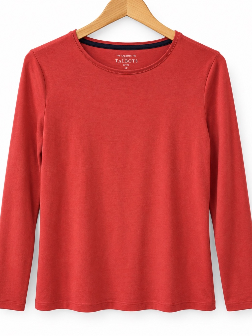Talbots Petite Pima Cotton Long Sleeve Tee LP Coral Red Crewneck